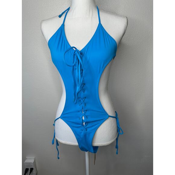 NWT Skims Lace-Up Monokini Turquoise One-Piece Swimsuit XS - Picture 3 of 12